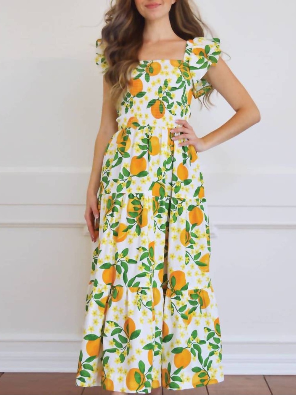 8 OAK LANE orange blossom smocked house dress in white